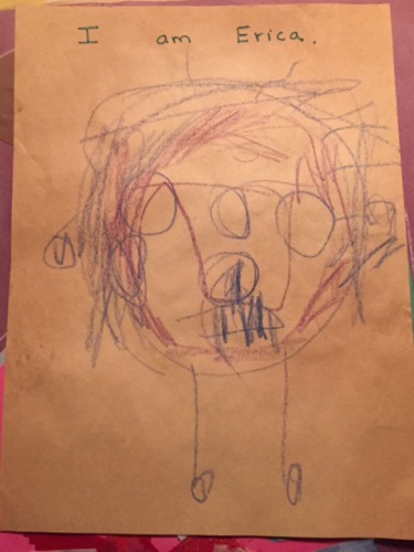 Self portrait from when I was three. Still holds up.